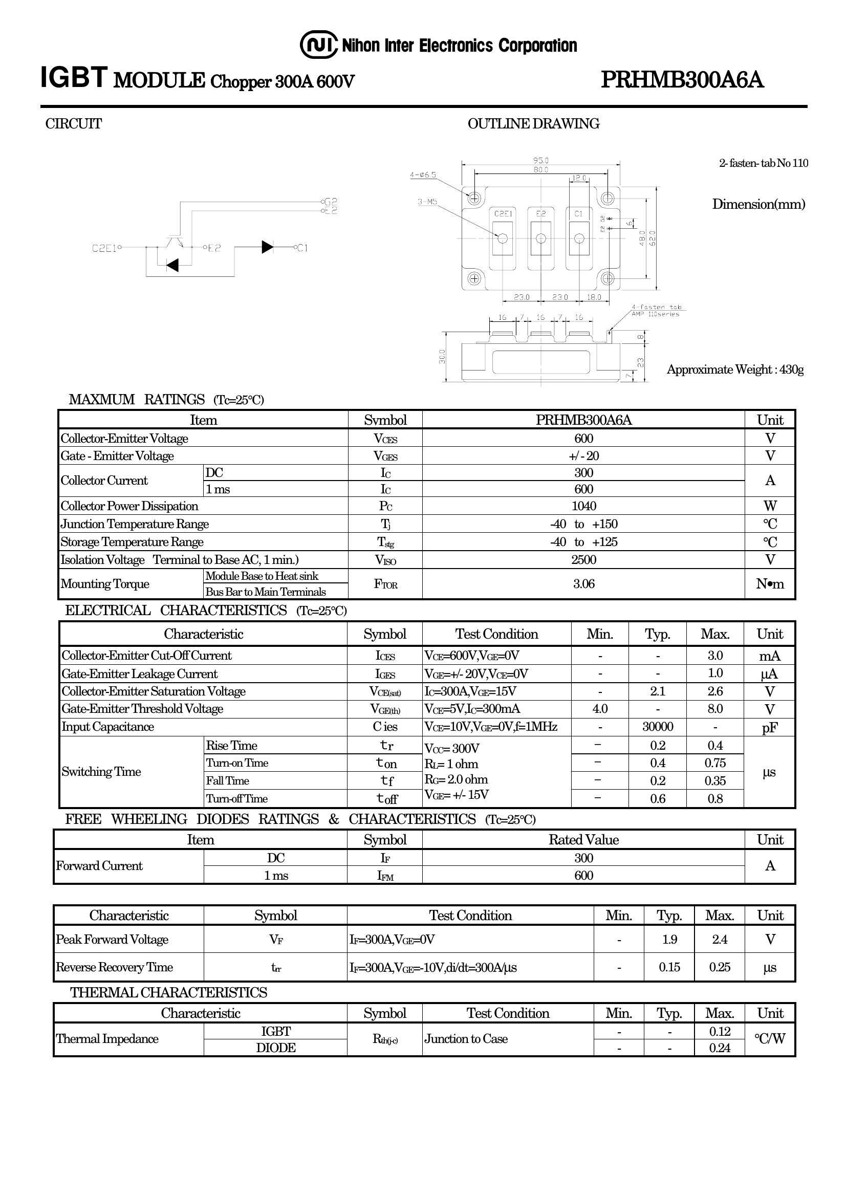 PRHMB300A6A NIEC IGBT Modules