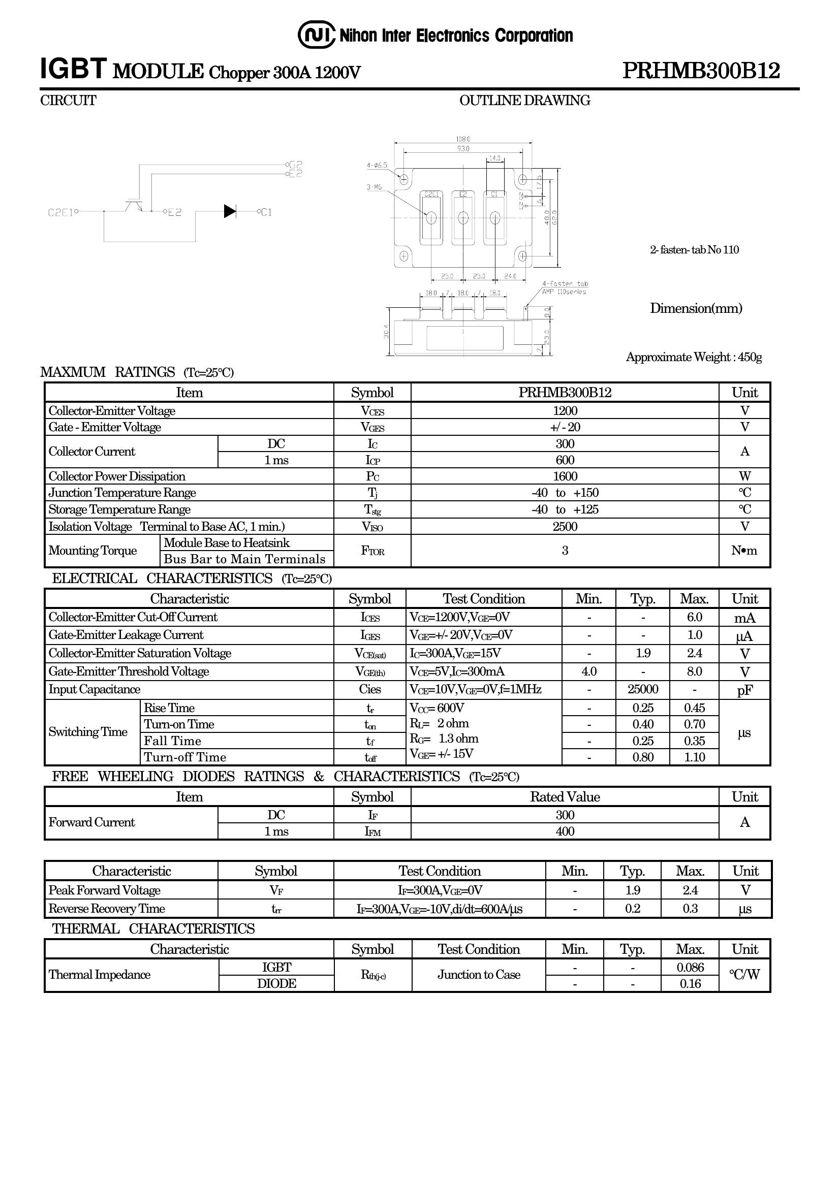 PRHMB300B12 NIEC IGBT Modules
