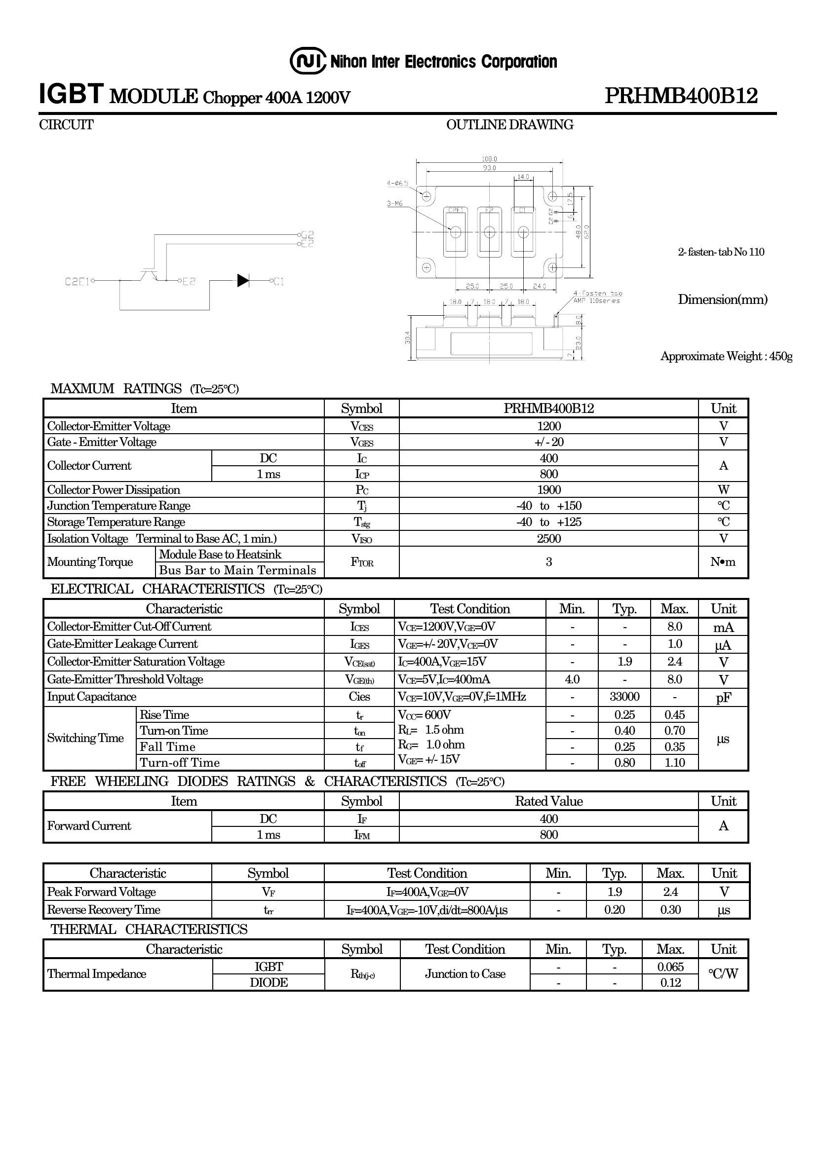 PRHMB400B12 NIEC IGBT Modules