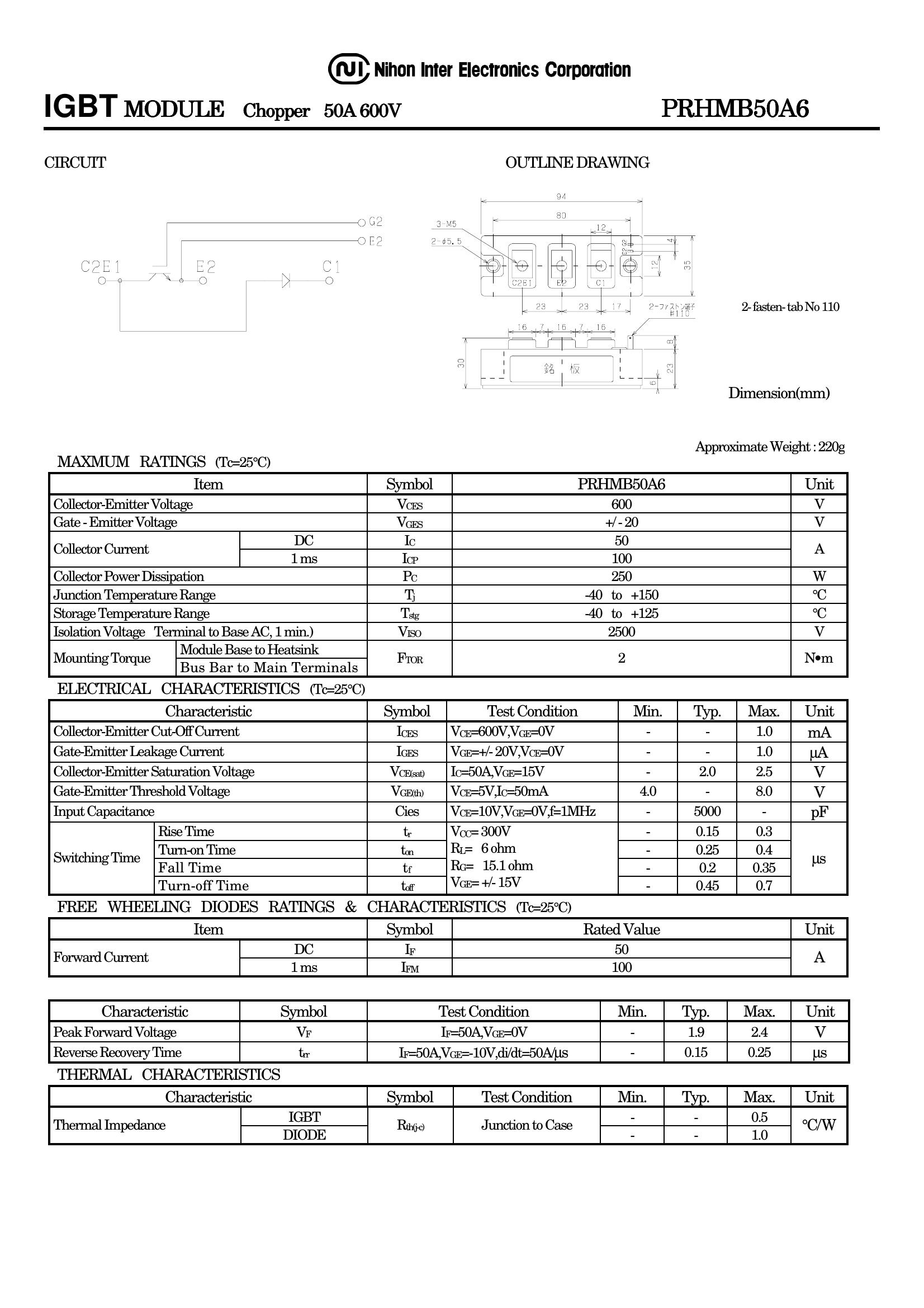 PRHMB50A6 NIEC IGBT Modules