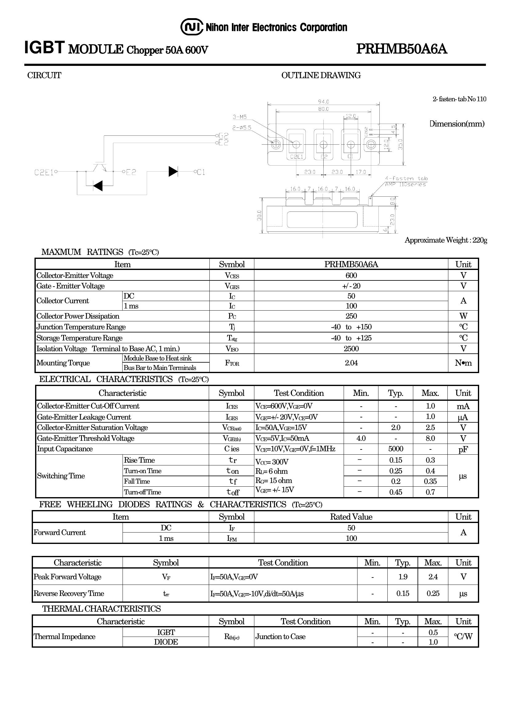 PRHMB50A6A NIEC IGBT Modules