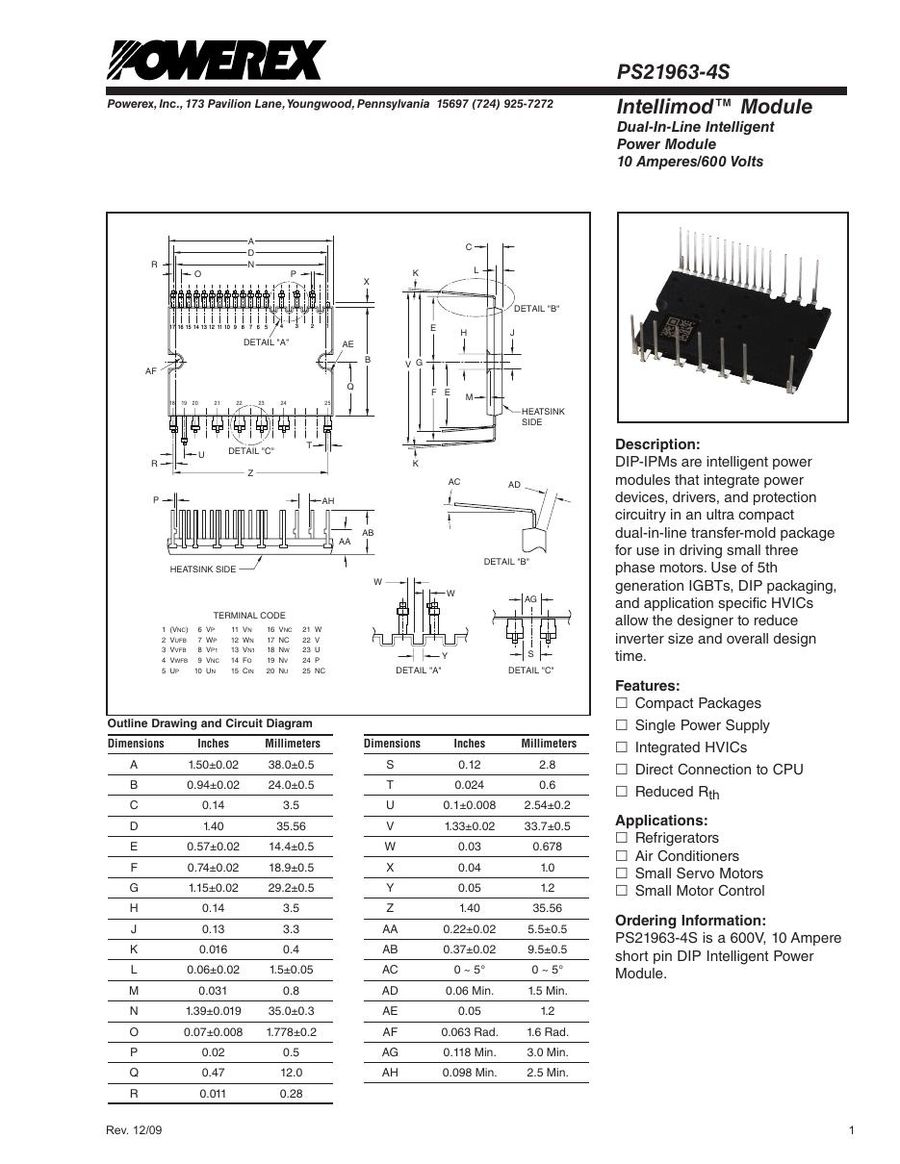 PS21963-4S Mitsubishi Intelligent Power Modules (IPM)