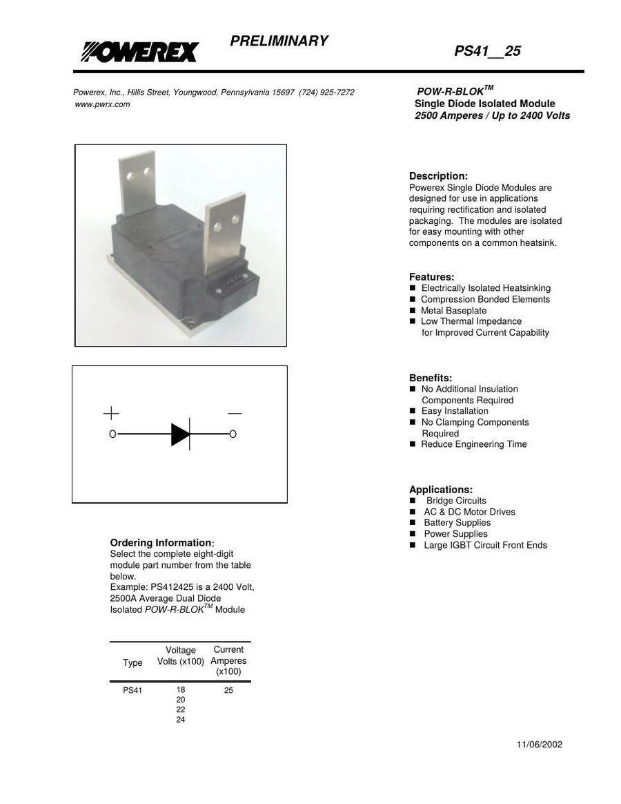 PS411625, Mitsubishi, Power Transistor Module 