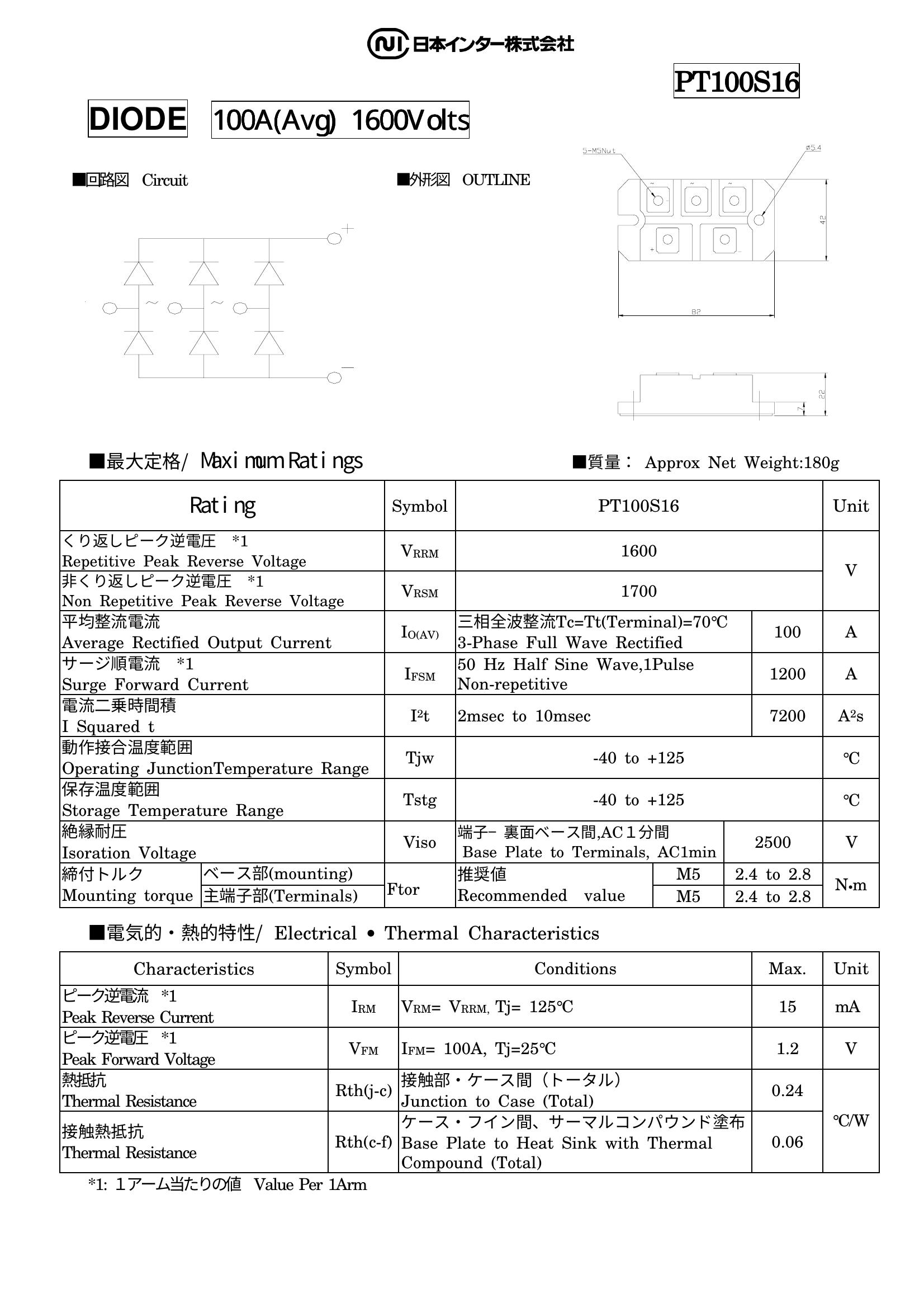 PT100S16 NIEC Thyristor & SCR Modules