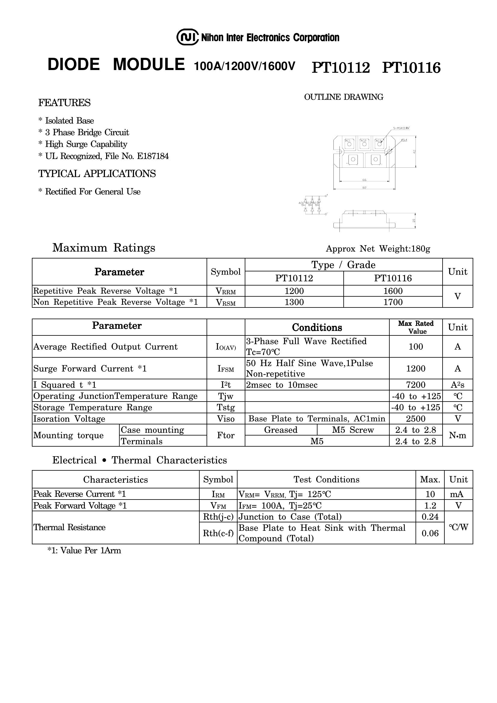 PT10116 NIEC Thyristor & SCR Modules