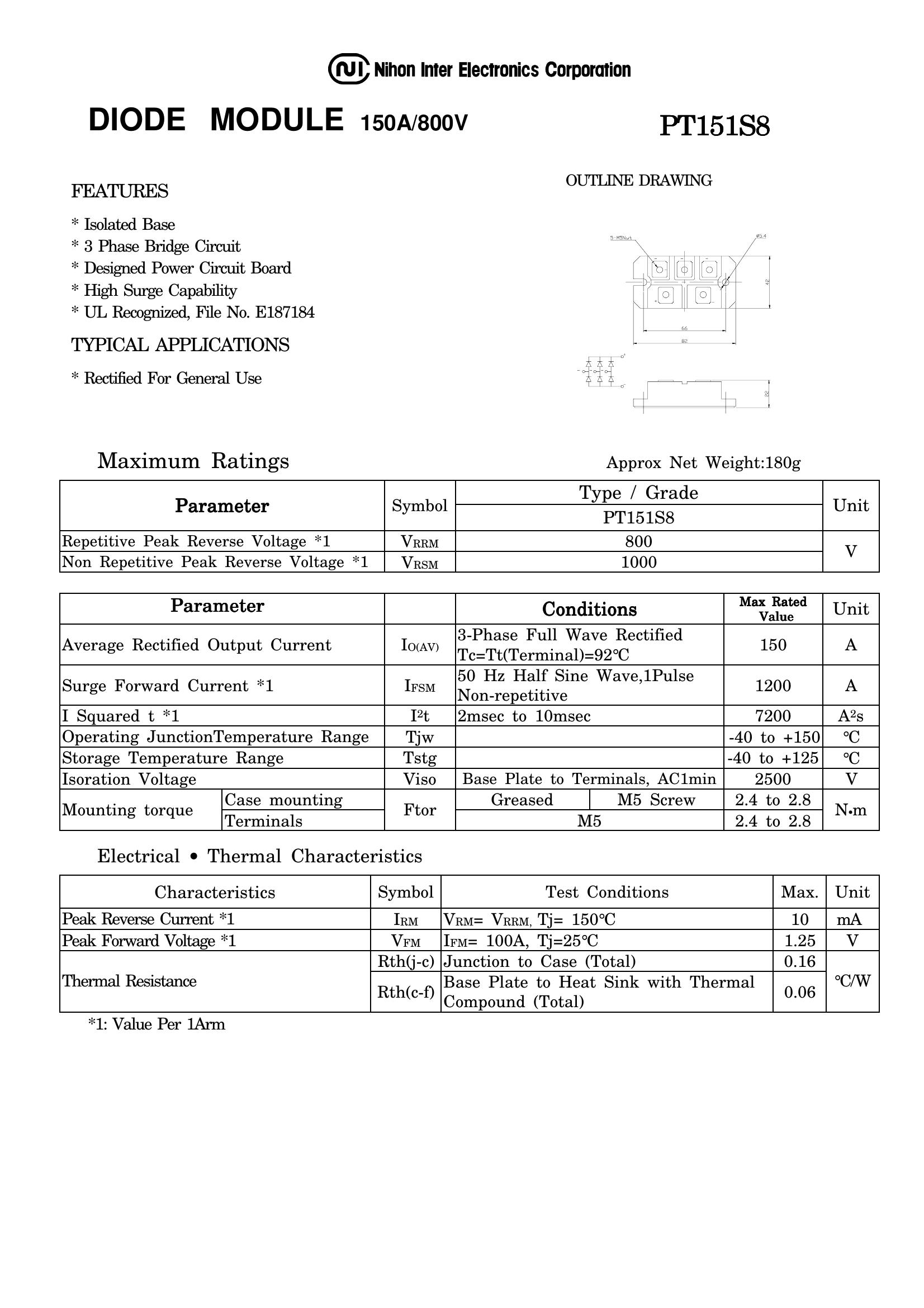 PT151S8 NIEC Thyristor & SCR Modules