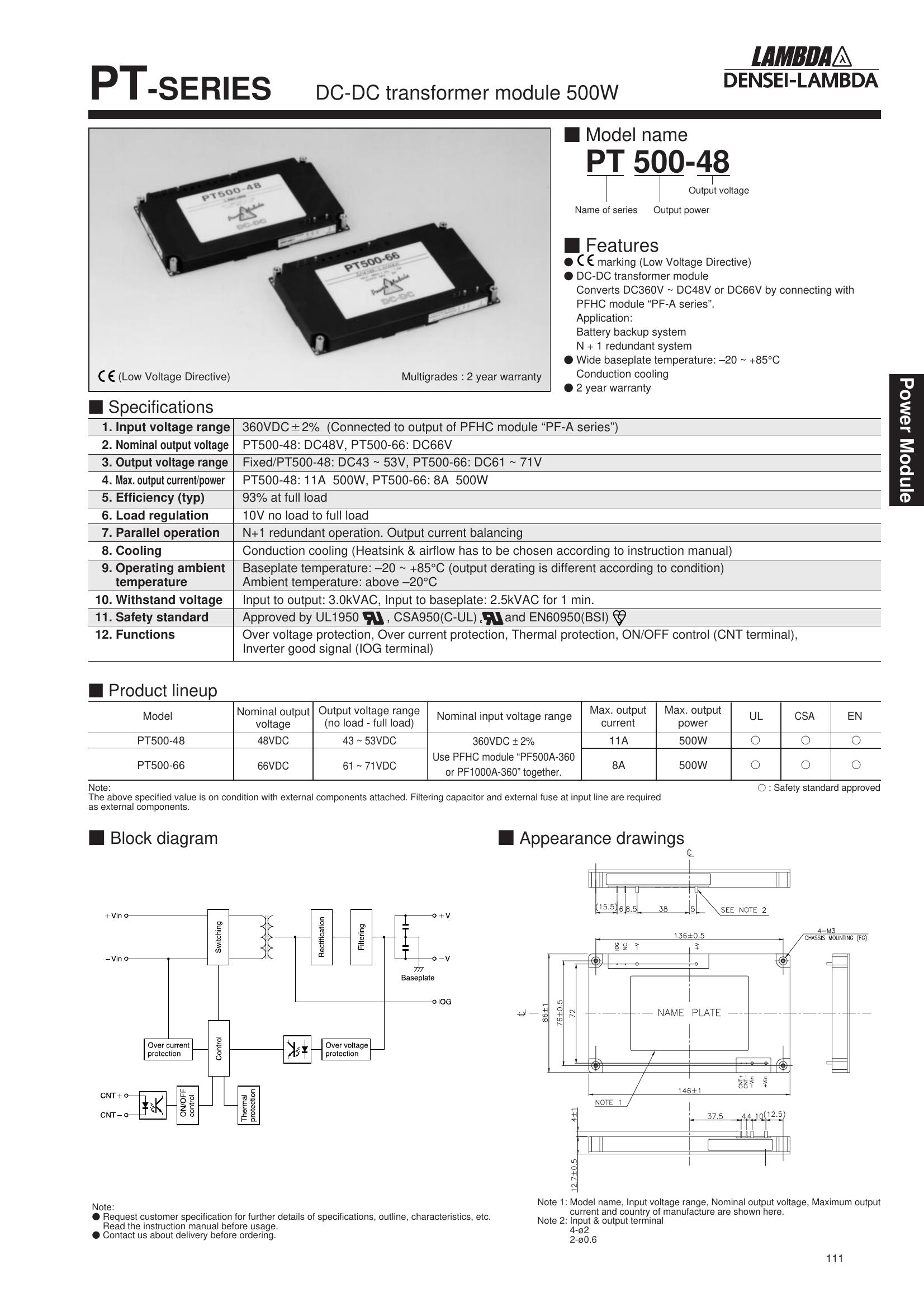 PT500-48 NIEC DC-DC Converter Module