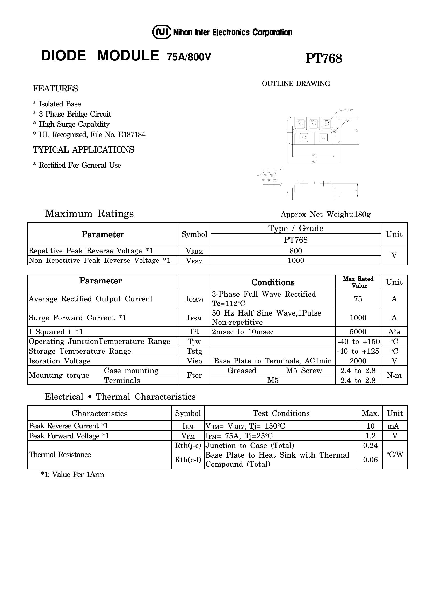PT768 NIEC Thyristor & SCR Modules