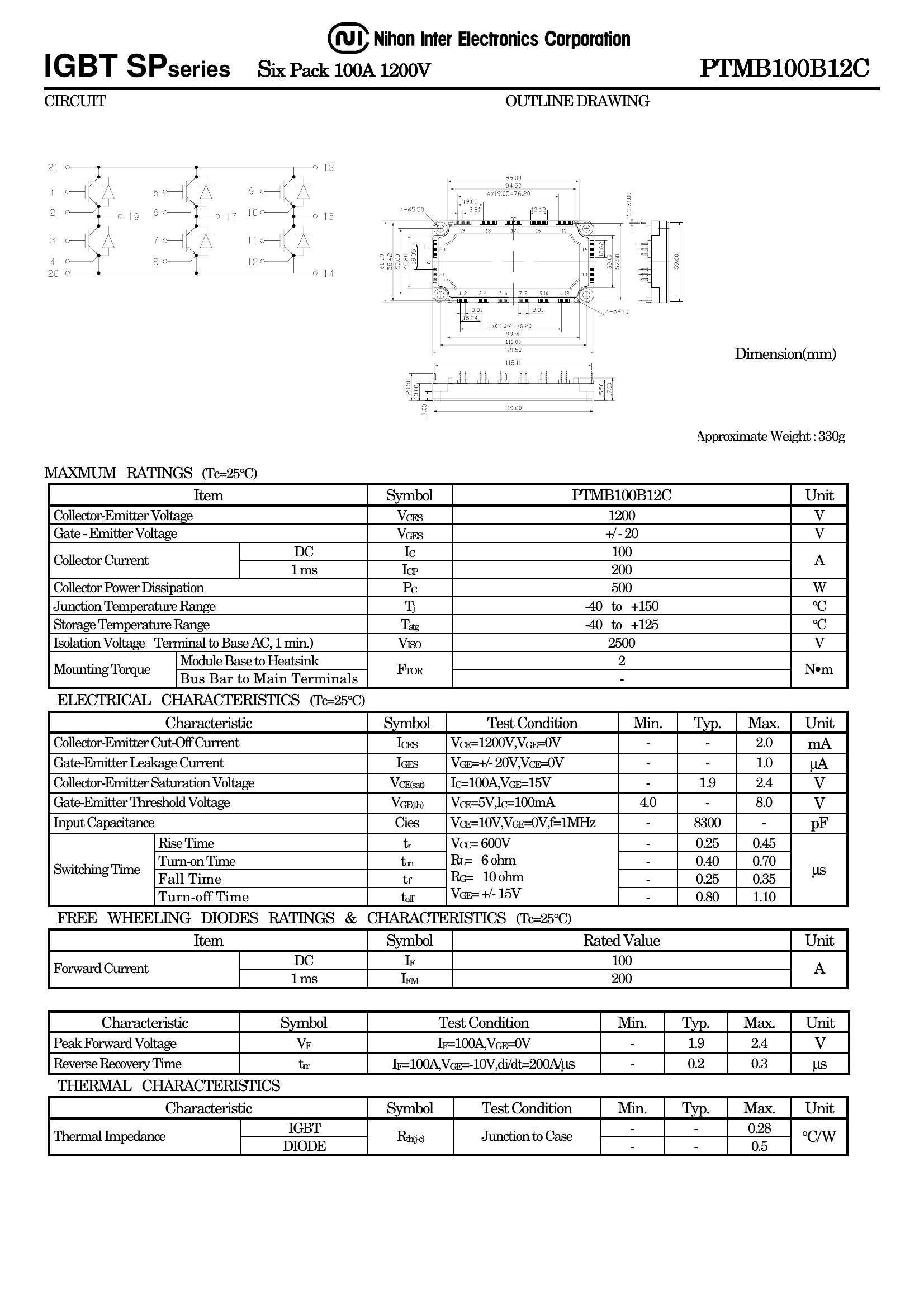 PTMB100B12C NIEC IGBT Modules