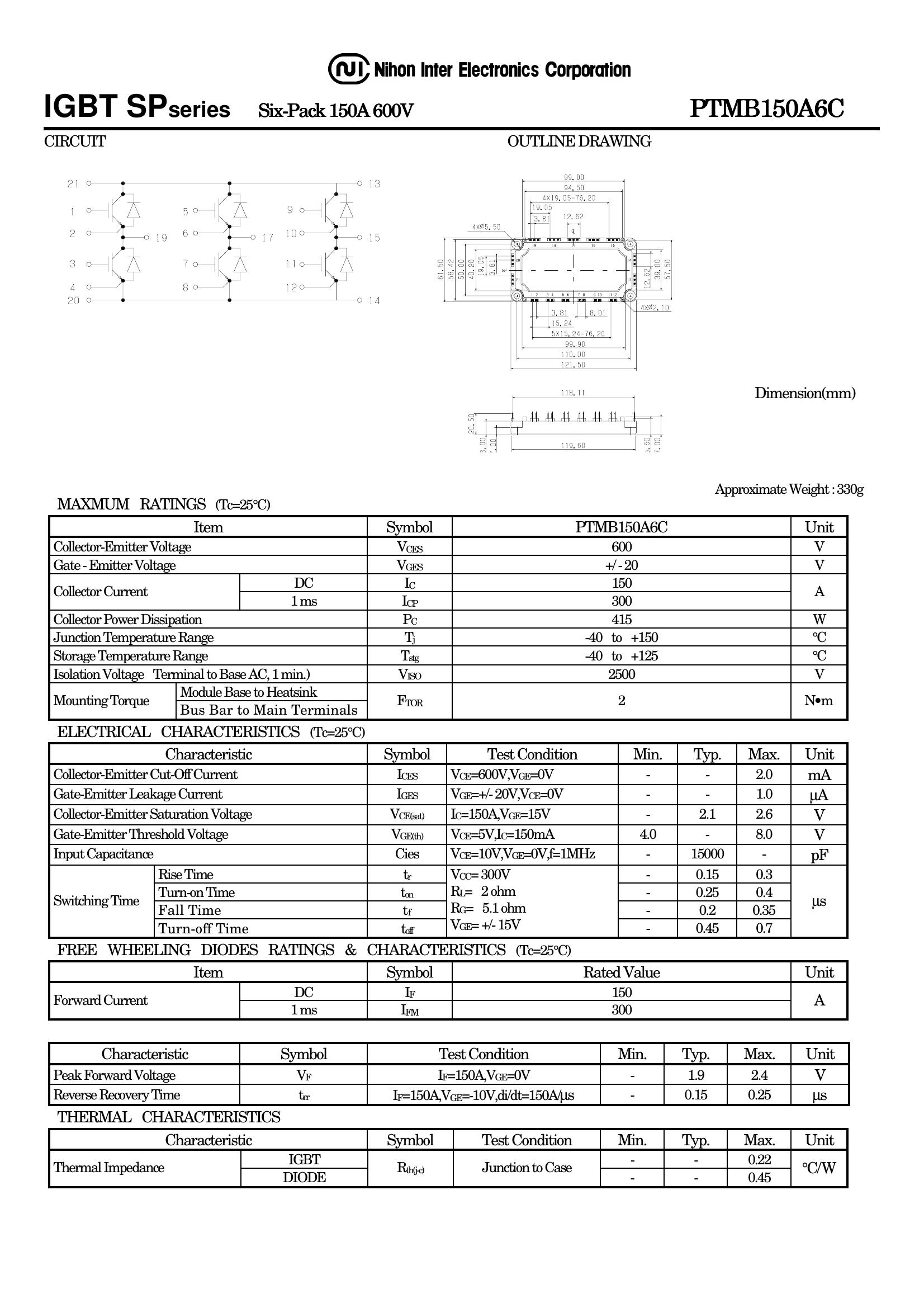 PTMB150A6C NIEC IGBT Modules