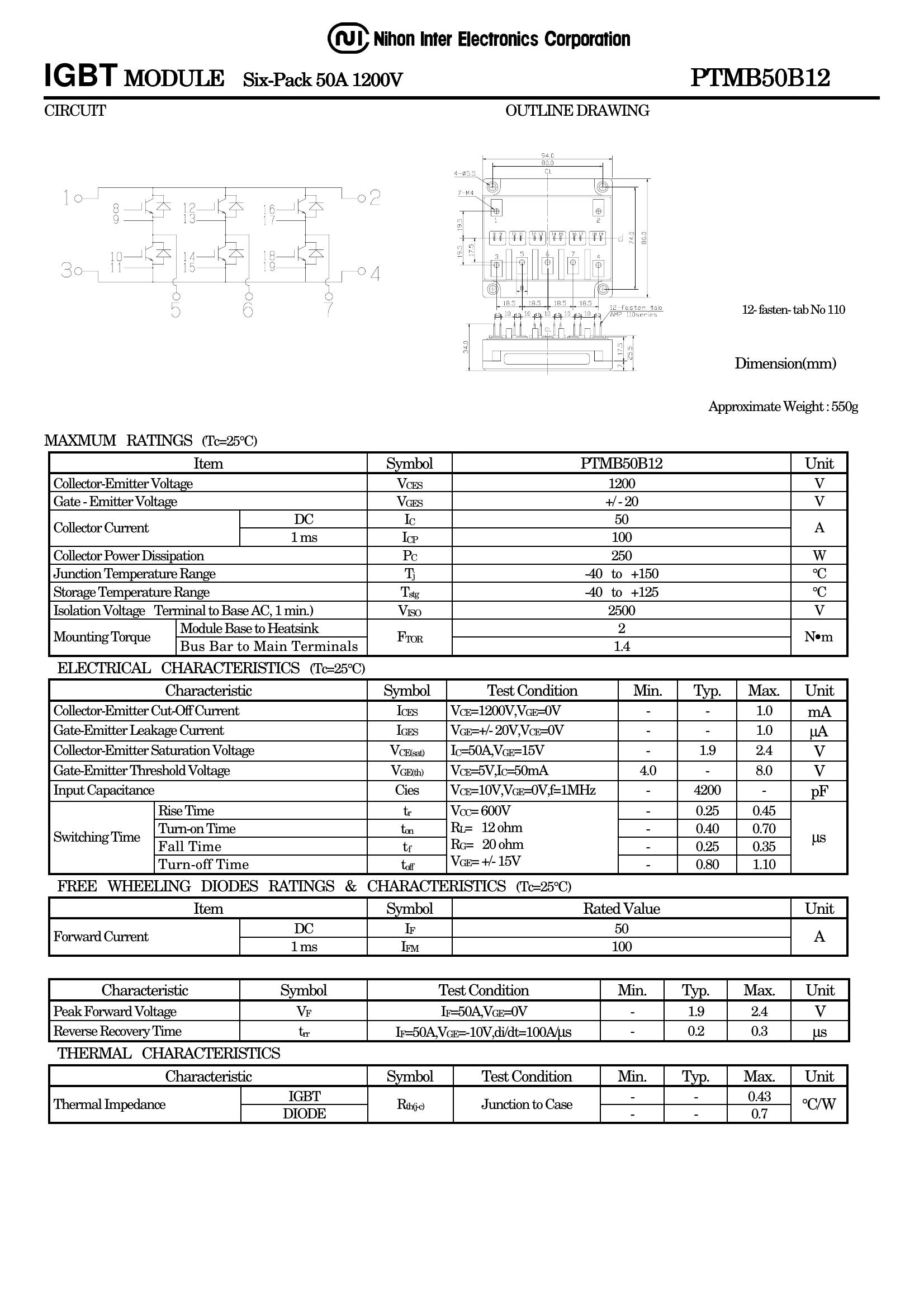 PTMB50B12 NIEC IGBT Modules