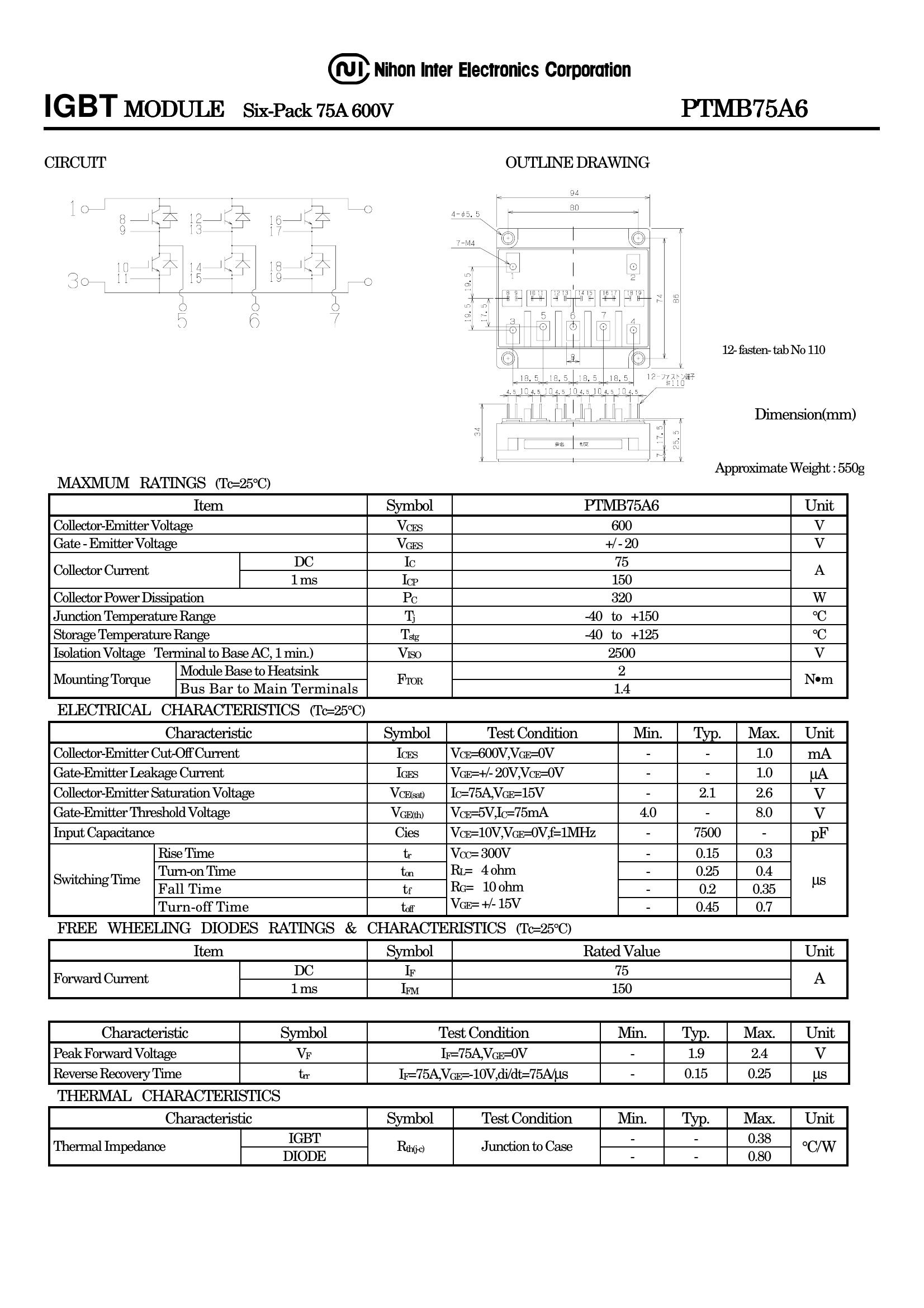 PTMB75A6 NIEC IGBT Modules