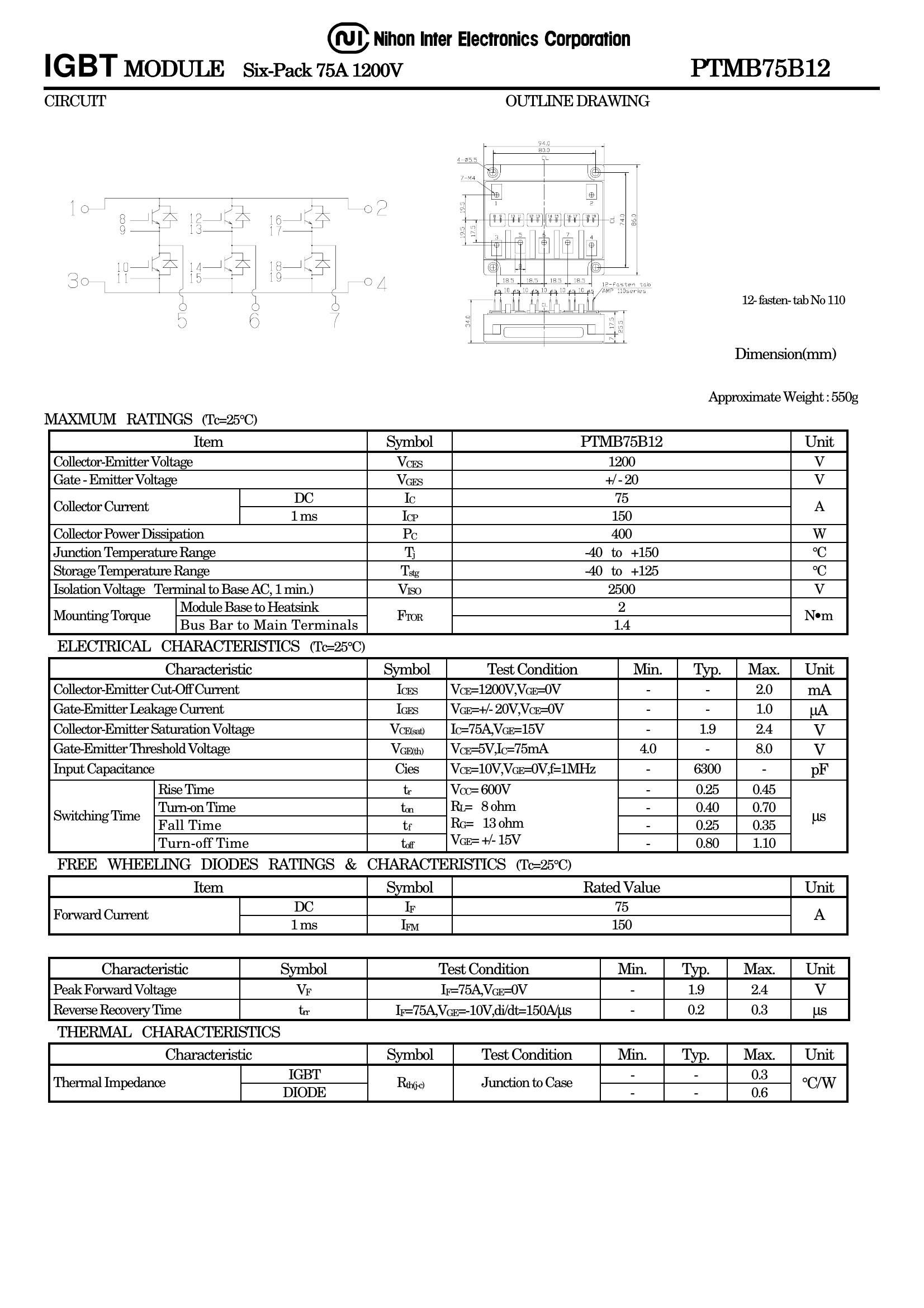 PTMB75B12 NIEC IGBT Modules
