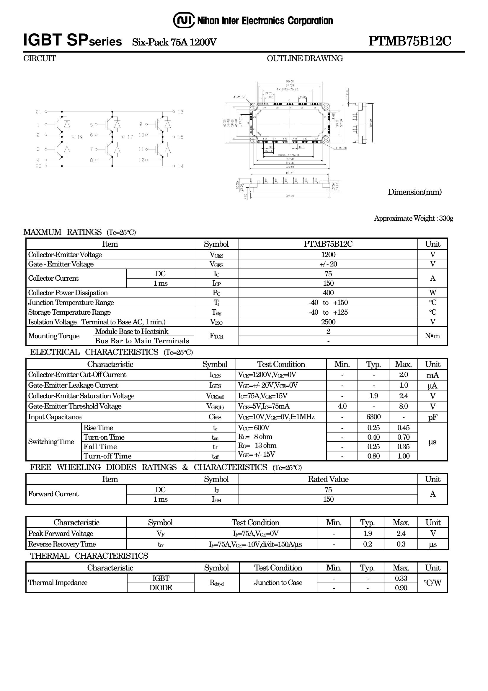 PTMB75B12C NIEC IGBT Modules