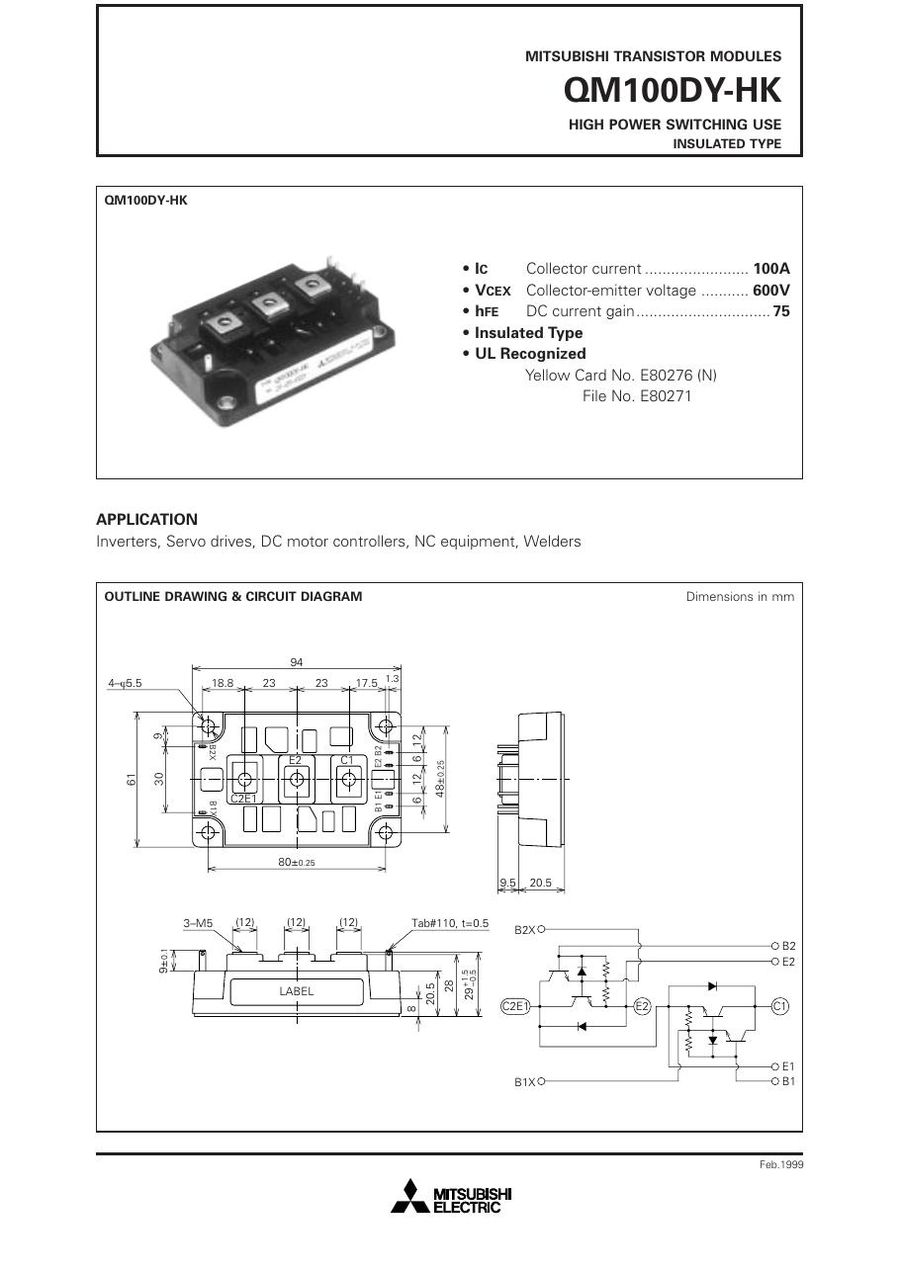 QM100DY-HK Mitsubishi Darlington / Bipolar Transistor Modules