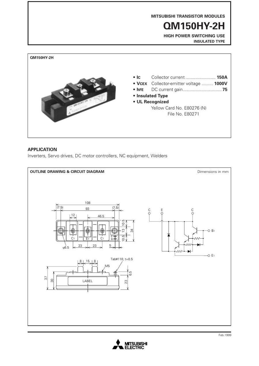 QM150HY-2H Mitsubishi Darlington / Bipolar Transistor Modules