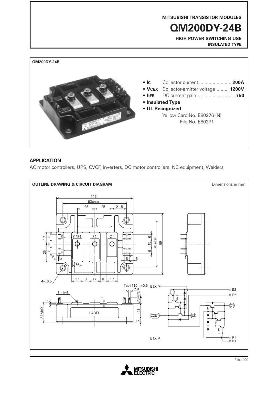 QM200DY-24B Mitsubishi Darlington / Bipolar Transistor Modules
