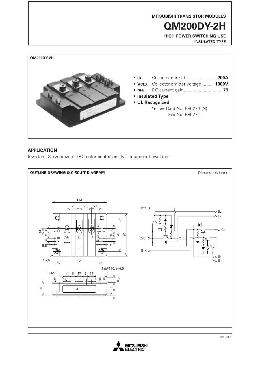 QM200DY-2H Mitsubishi Darlington / Bipolar Transistor Modules