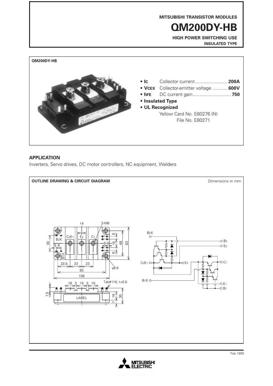 QM200E2-YH Mitsubishi Darlington / Bipolar Transistor Modules