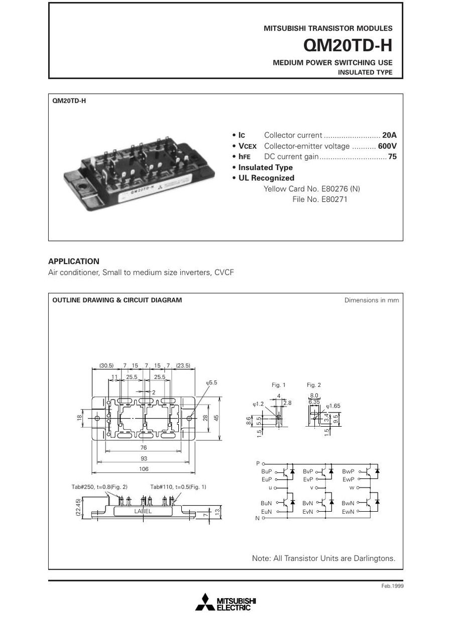 QM20TD-H Mitsubishi Darlington / Bipolar Transistor Modules