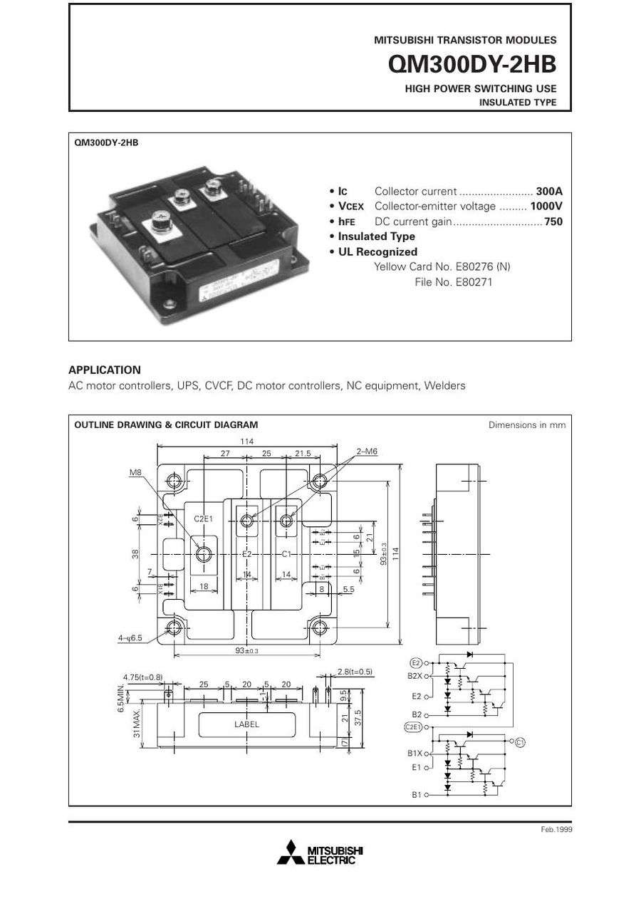QM300DY-2HB Mitsubishi Darlington / Bipolar Transistor Modules