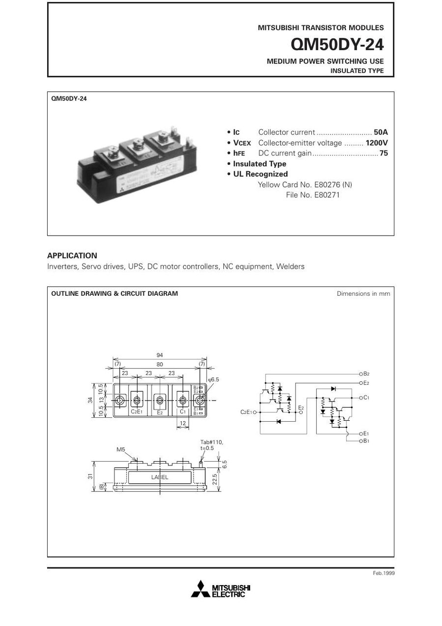 QM50DY-24 Mitsubishi Darlington / Bipolar Transistor Modules