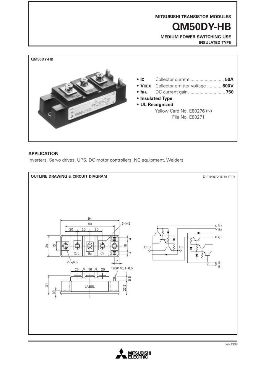 QM50DY-HB Mitsubishi Darlington / Bipolar Transistor Modules