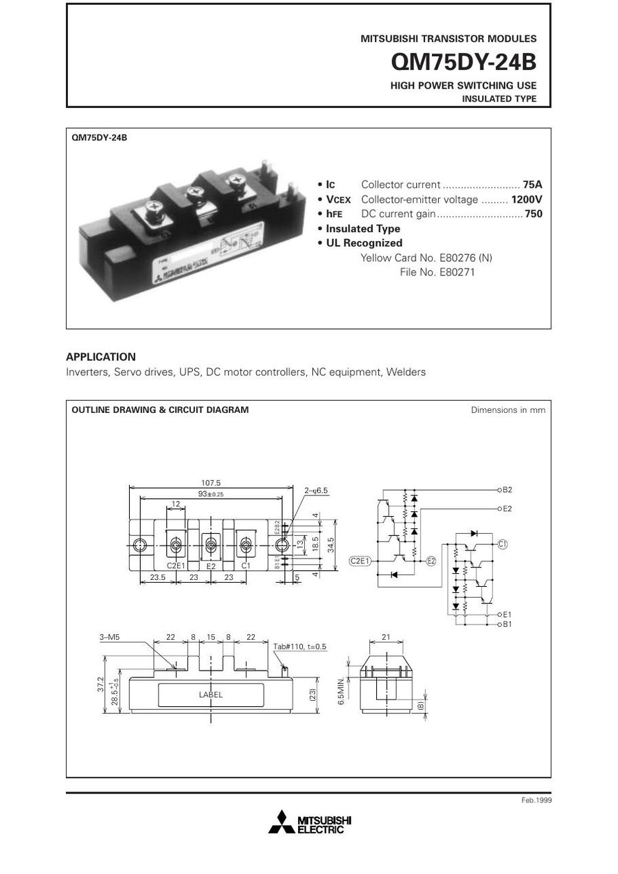 QM75DY-24B Mitsubishi Darlington / Bipolar Transistor Modules