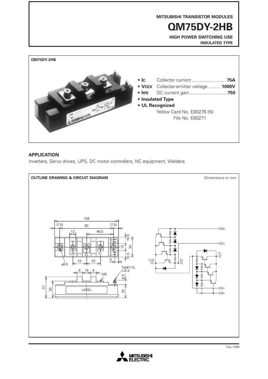 QM75DY-2HB Mitsubishi Darlington / Bipolar Transistor Modules