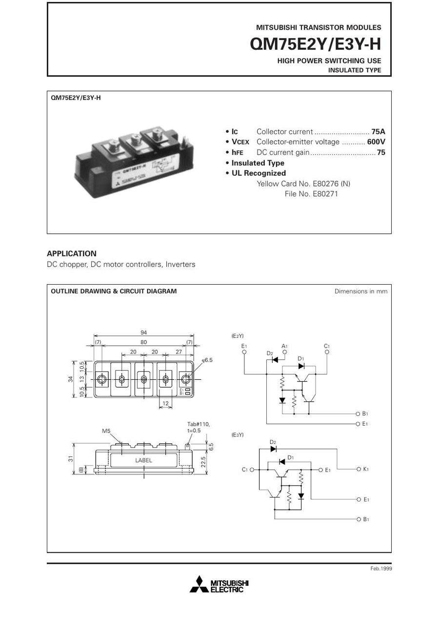 QM75E2Y-H Mitsubishi Darlington / Bipolar Transistor Modules