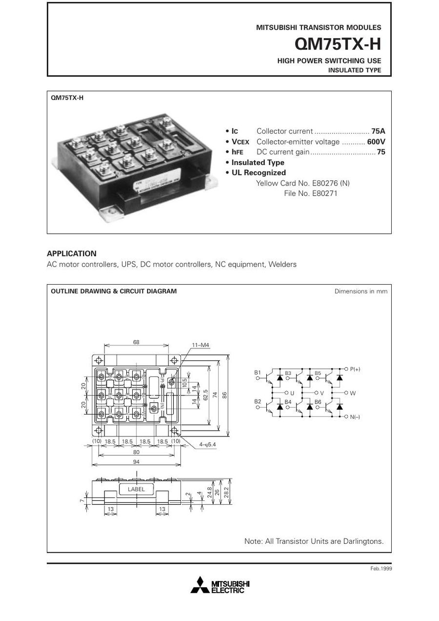 QM75TX-H Mitsubishi Darlington / Bipolar Transistor Modules