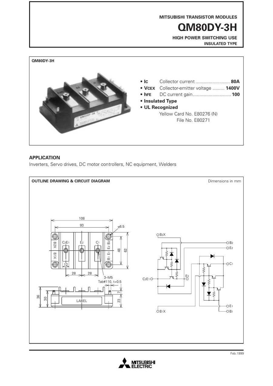 QM80DY-3H Mitsubishi Darlington / Bipolar Transistor Modules