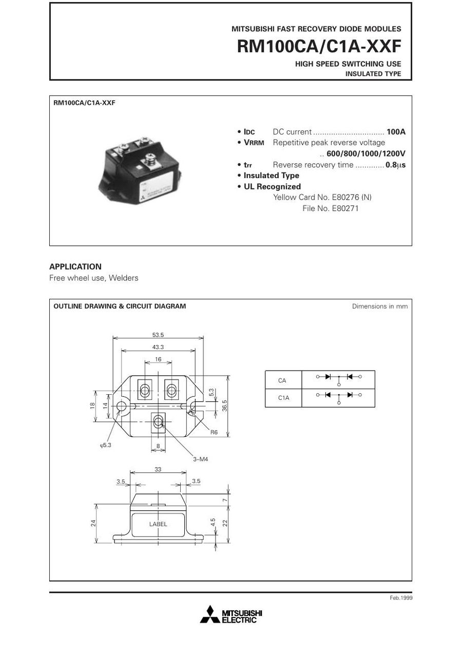 RM100CA-24F Mitsubishi Diode & Rectifier Modules