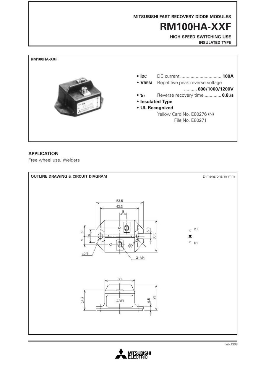 RM100HA-24F, Mitsubishi, Power Transistor Module