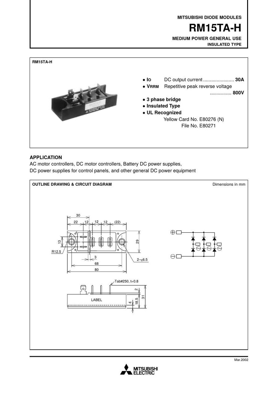RM15TA-M Mitsubishi Diode & Rectifier Modules