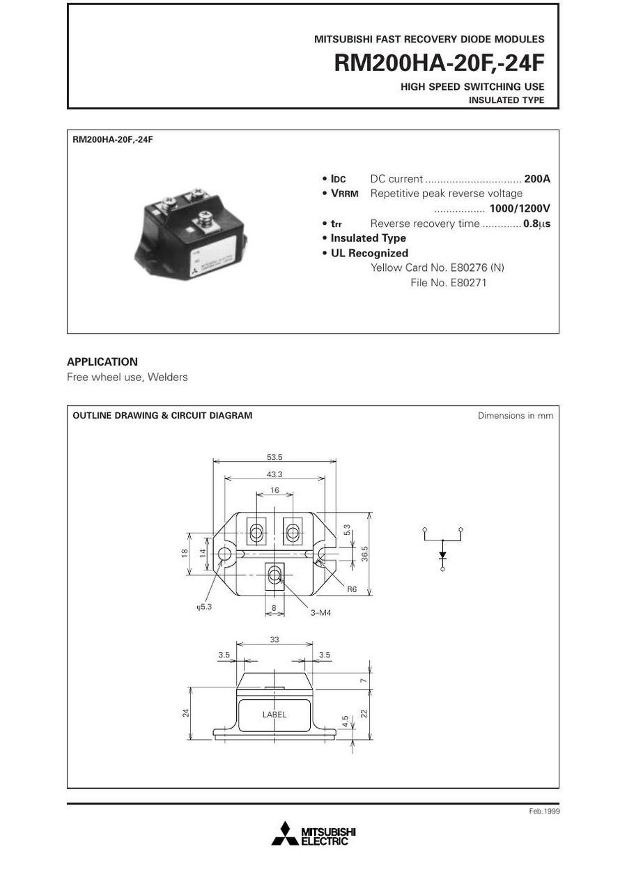 RM200HA-20F Mitsubishi Diode & Rectifier Modules