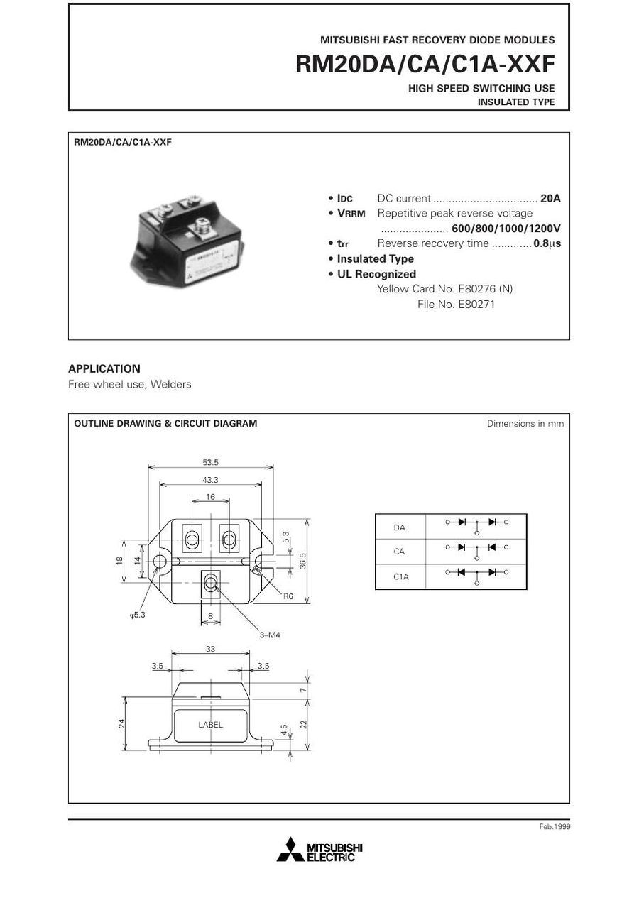 RM20CA-20F, Mitsubishi, Power Transistor Module