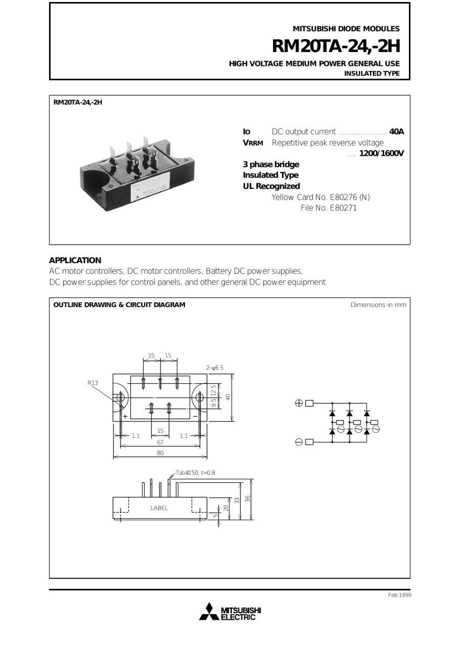 RM20TA-2H Mitsubishi Diode & Rectifier Modules