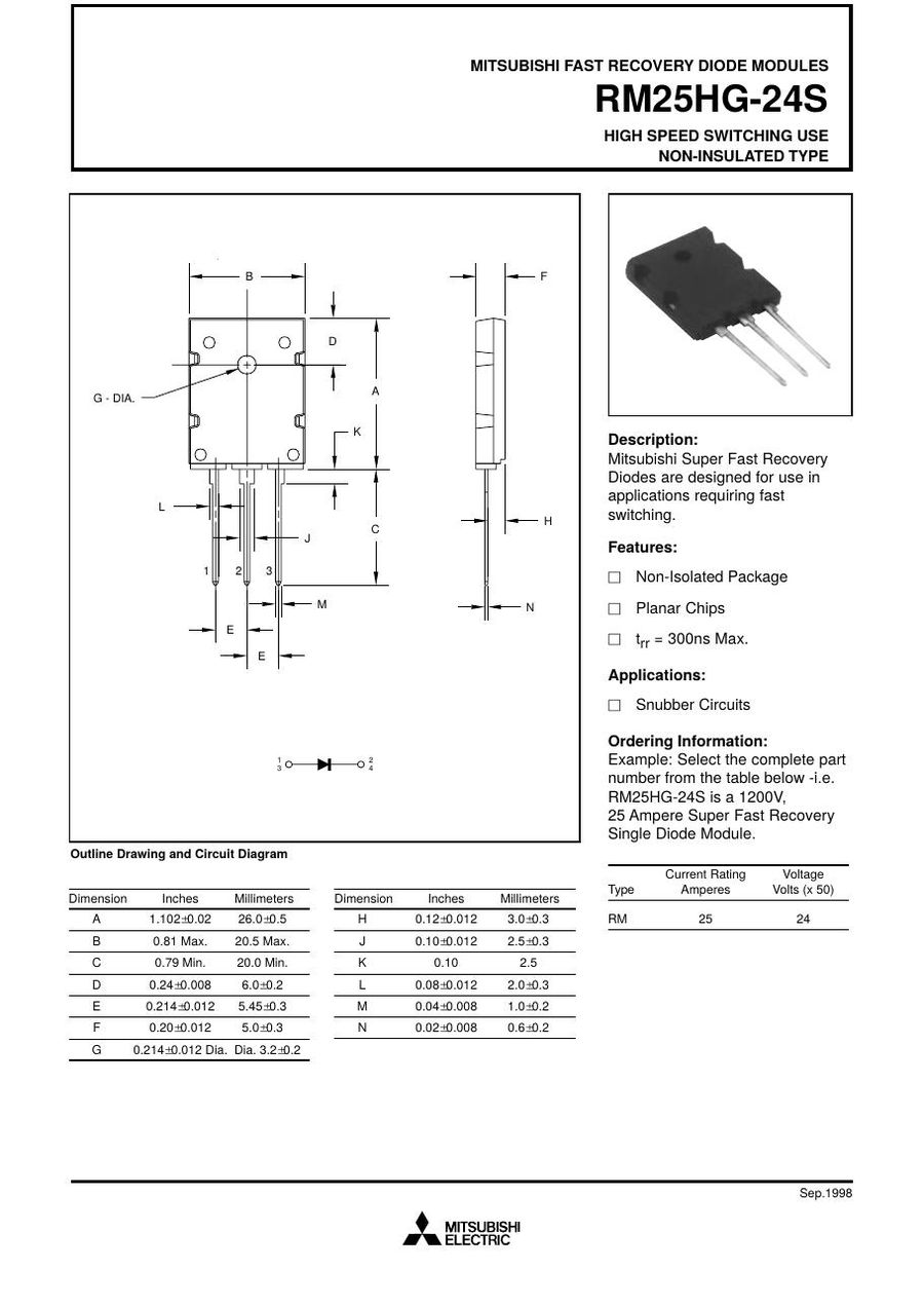 RM25HG24S Mitsubishi Diode & Rectifier Modules