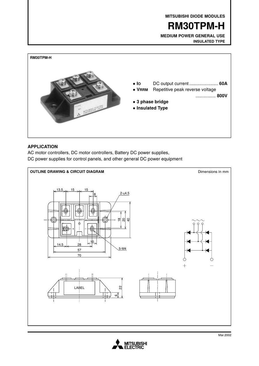 RM30TPM-H, MITSUBISHI, Medium Power General Use Insulated Type Diode Module