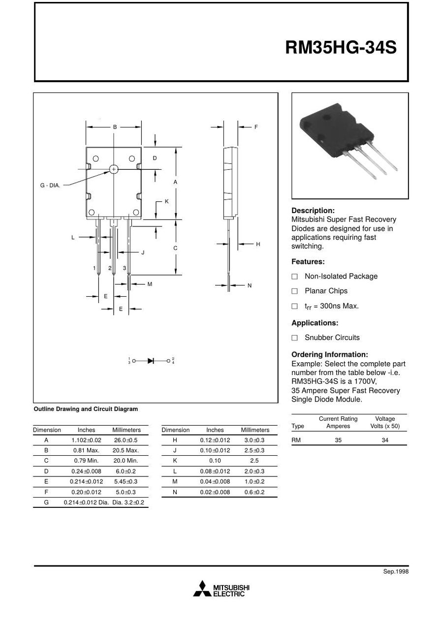 RM35HG34S Mitsubishi Diode & Rectifier Modules