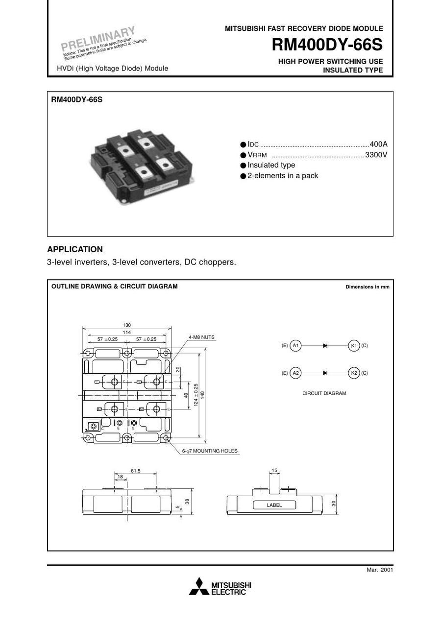 RM400DY-66S, Mitsubishi, Power Transistor Module