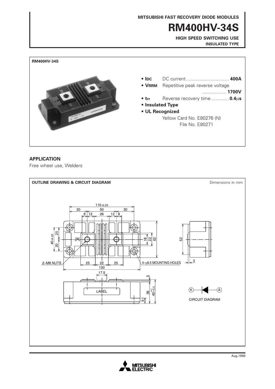 RM400HV-34S Mitsubishi Diode & Rectifier Modules