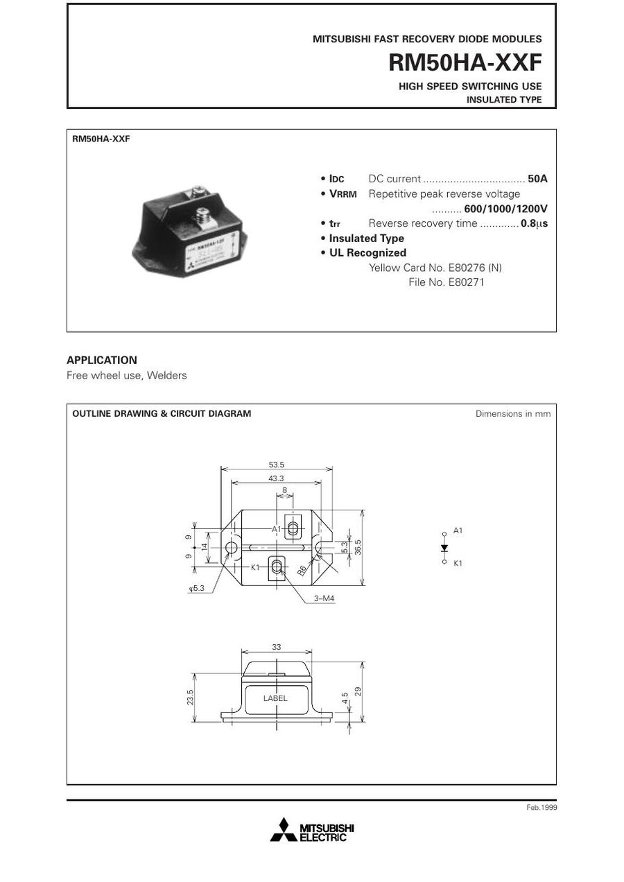 RM50HA-24F Mitsubishi Diode & Rectifier Modules