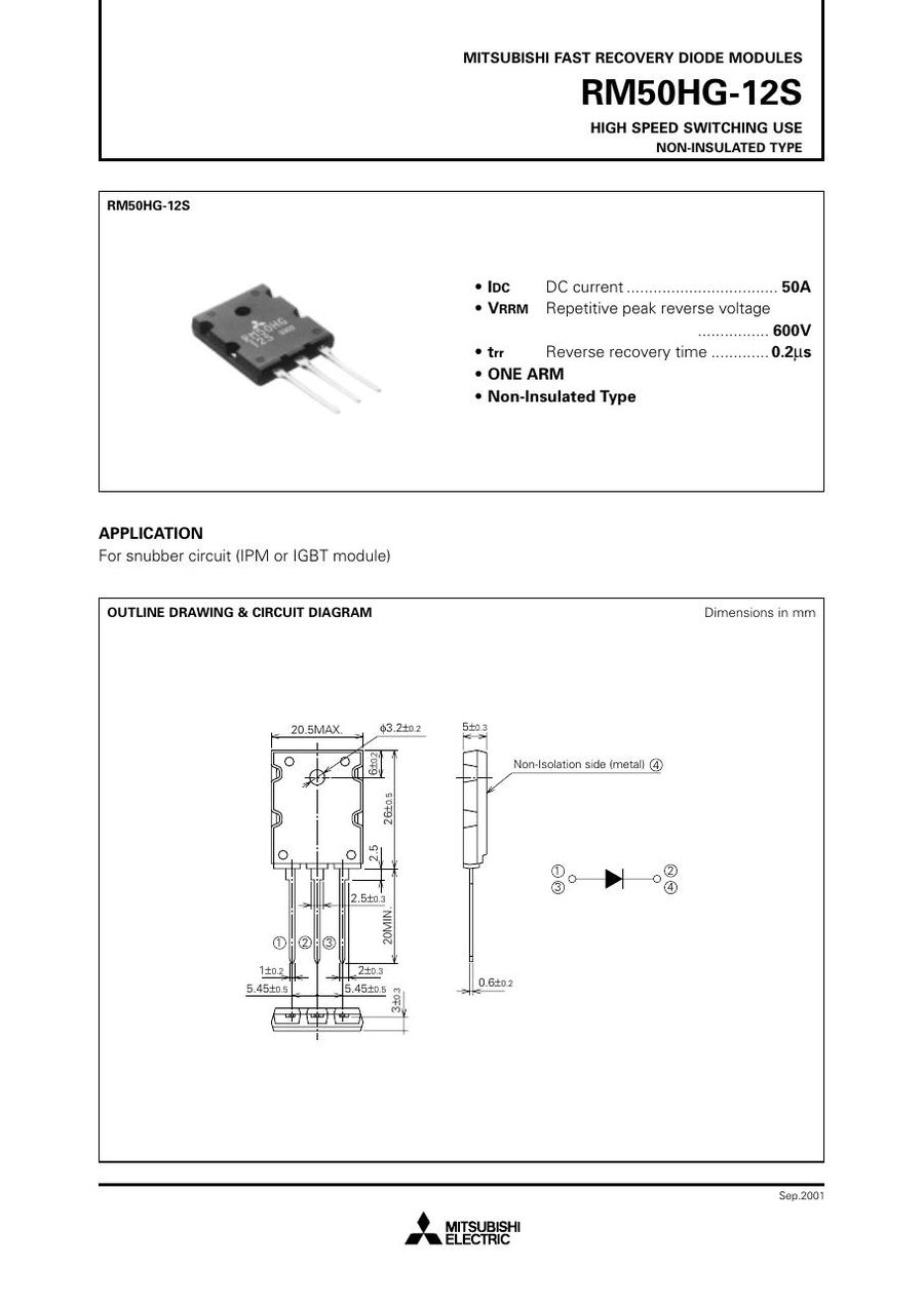 RM50HG-12S Mitsubishi Diode & Rectifier Modules