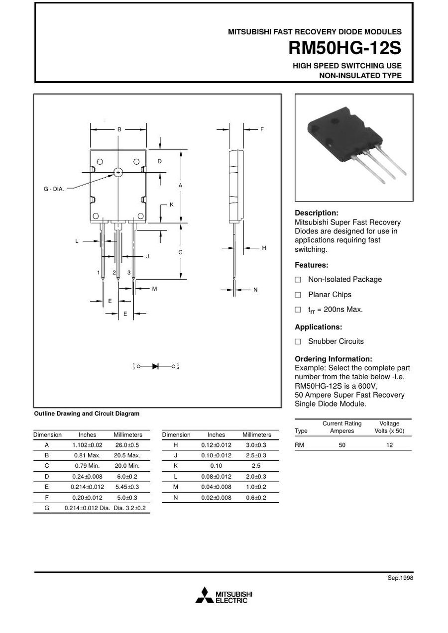 RM50HG12S Mitsubishi Diode & Rectifier Modules