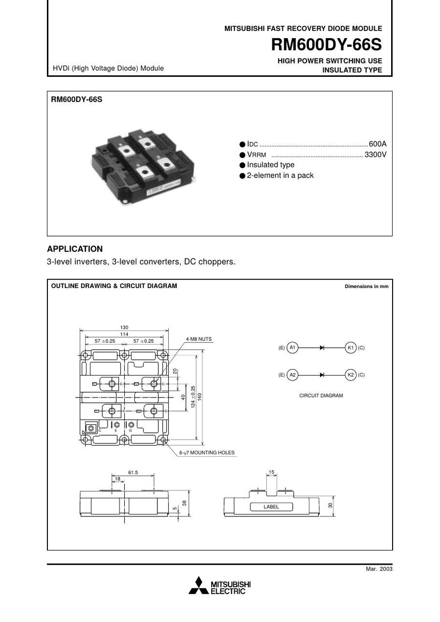 RM600DY-66S Mitsubishi Diode & Rectifier Modules