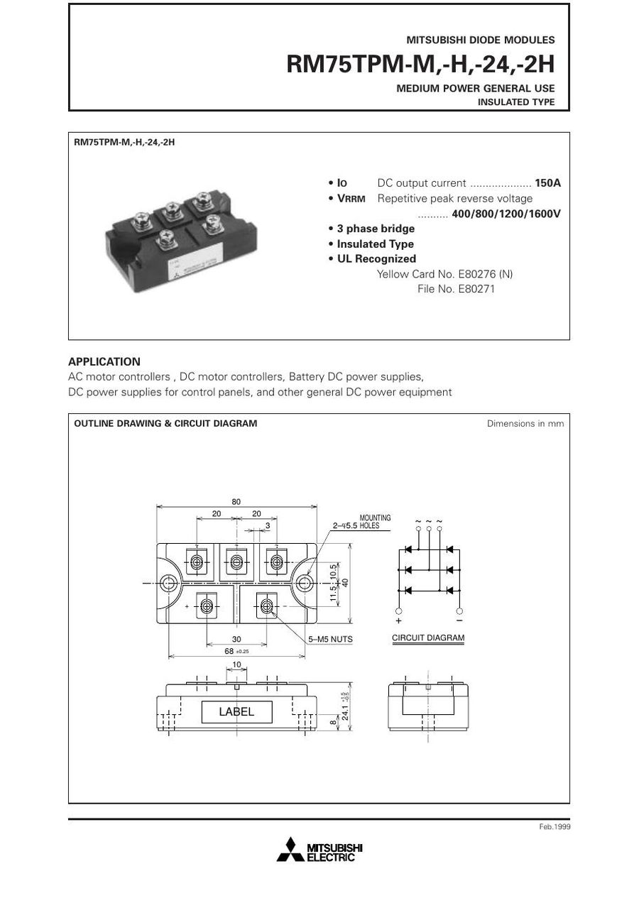 RM75TPM-2H, Mitsubishi, Power Transistor Module
