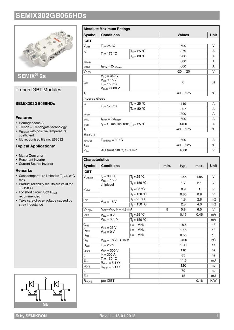 SEMIX302GB066HDS Semikron IGBT Modules