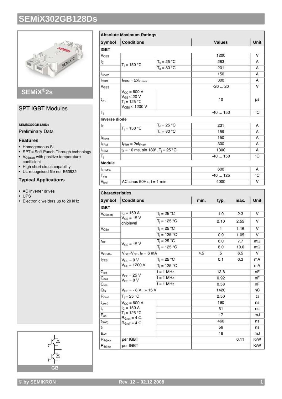 SEMIX302GB128DS Semikron IGBT Modules
